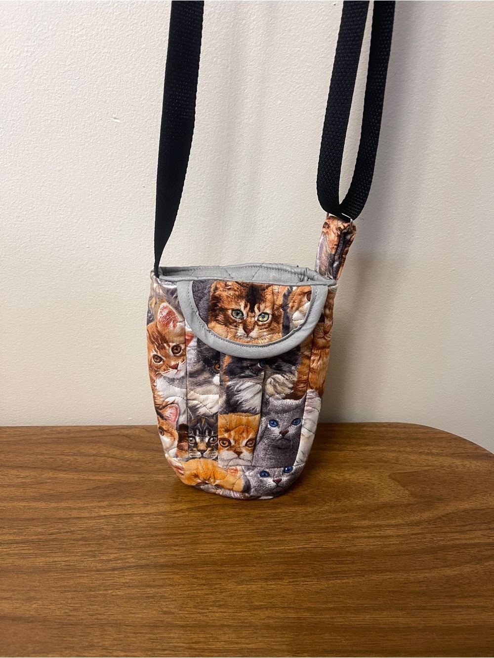 Cat Print Crossbody Water Bottle Bag